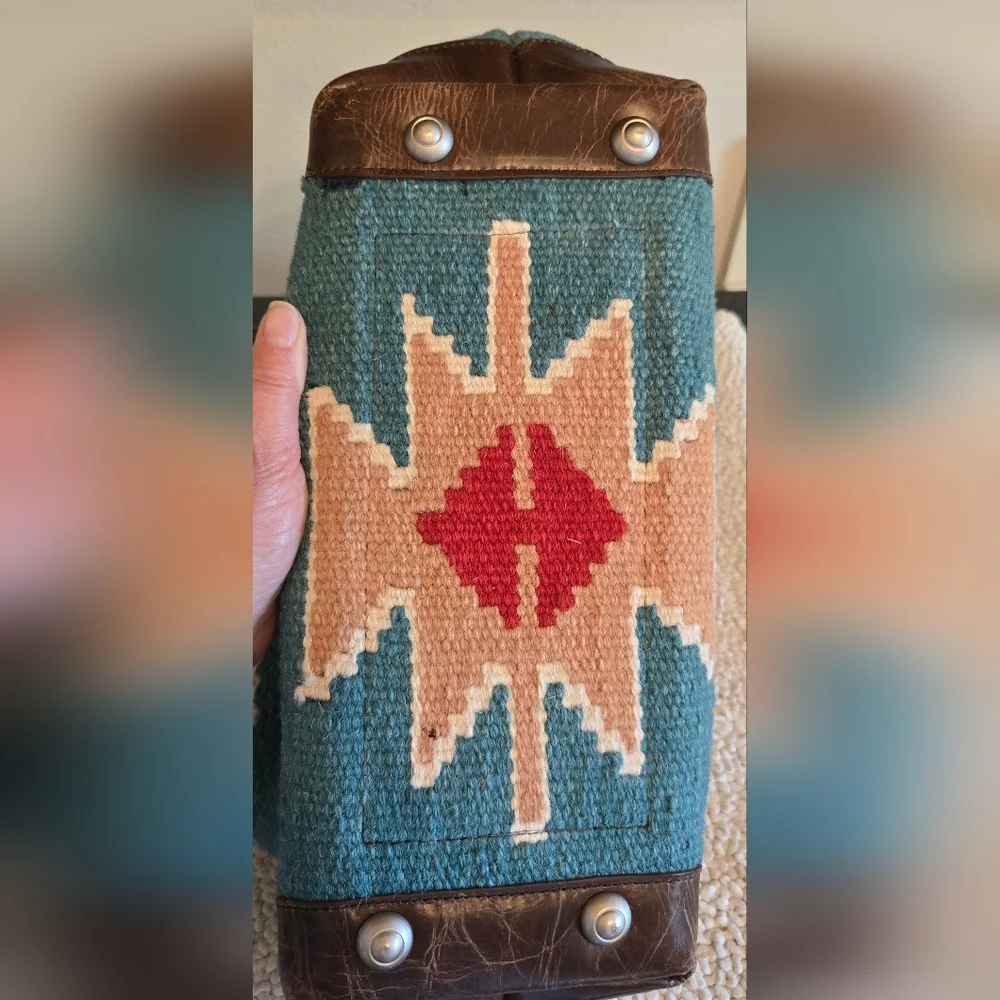 Ameri-Leather Large Wool Leather Tote Southwest Aztec Print - Picture 9 of 11